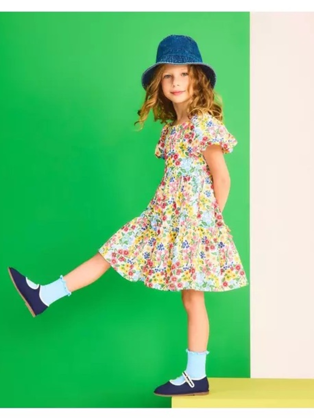 Janie and Jack Girls Floral Puff Flutter Sleeve Dress Size 6